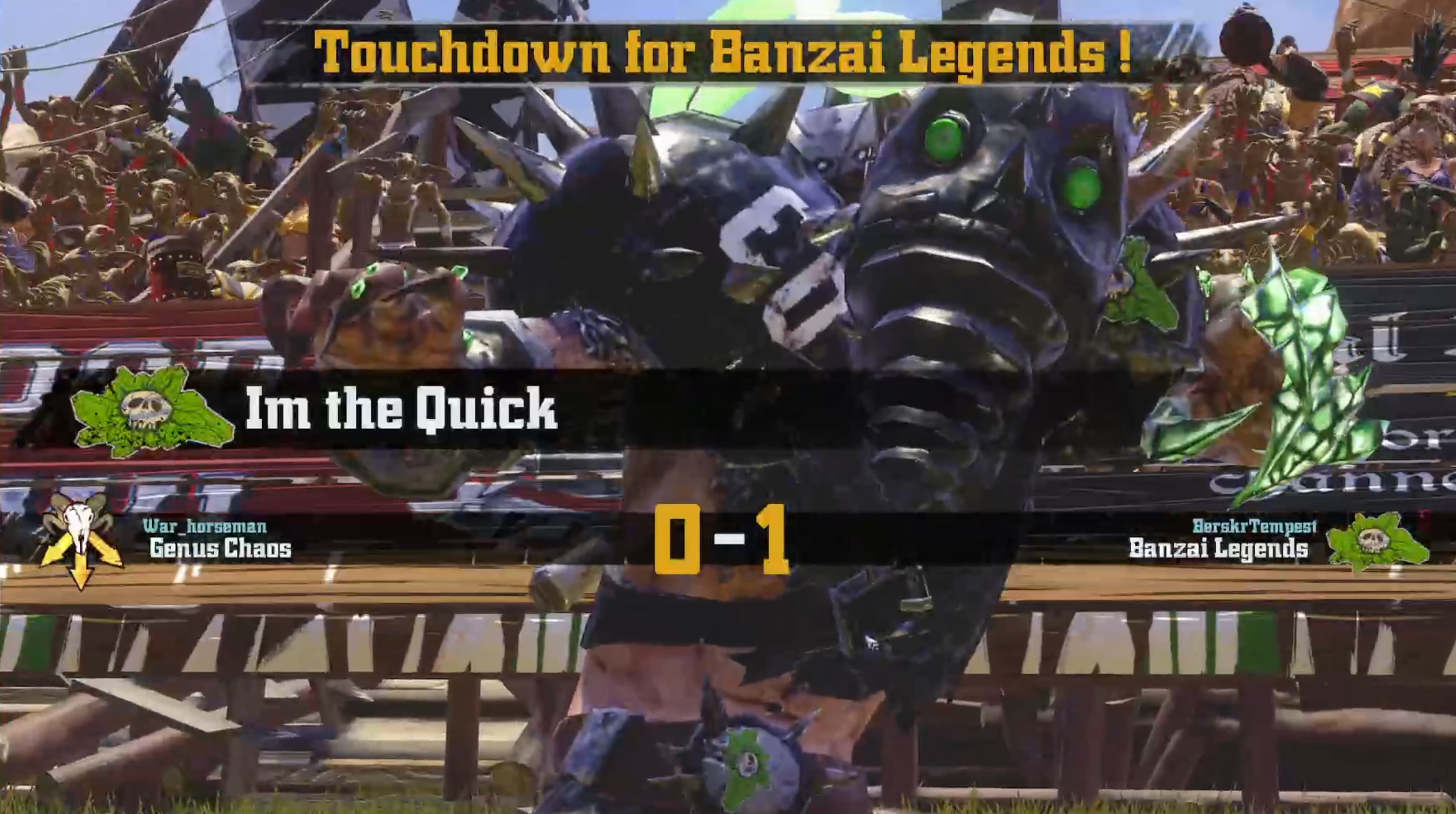 Im the Quick scores the first TD of the game for Banzai Legends.